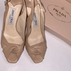 Jimmy Choo London Nude Heels Corello Pirite Beige Twist Peep Toe Pumps Authentic